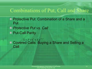 Combinations of Put, Call and Share Protective Put: Combination of a Share and a Put  Protective Put vs. Call Put-Call Parity Covered Calls: Buying a Share and Selling a Call 