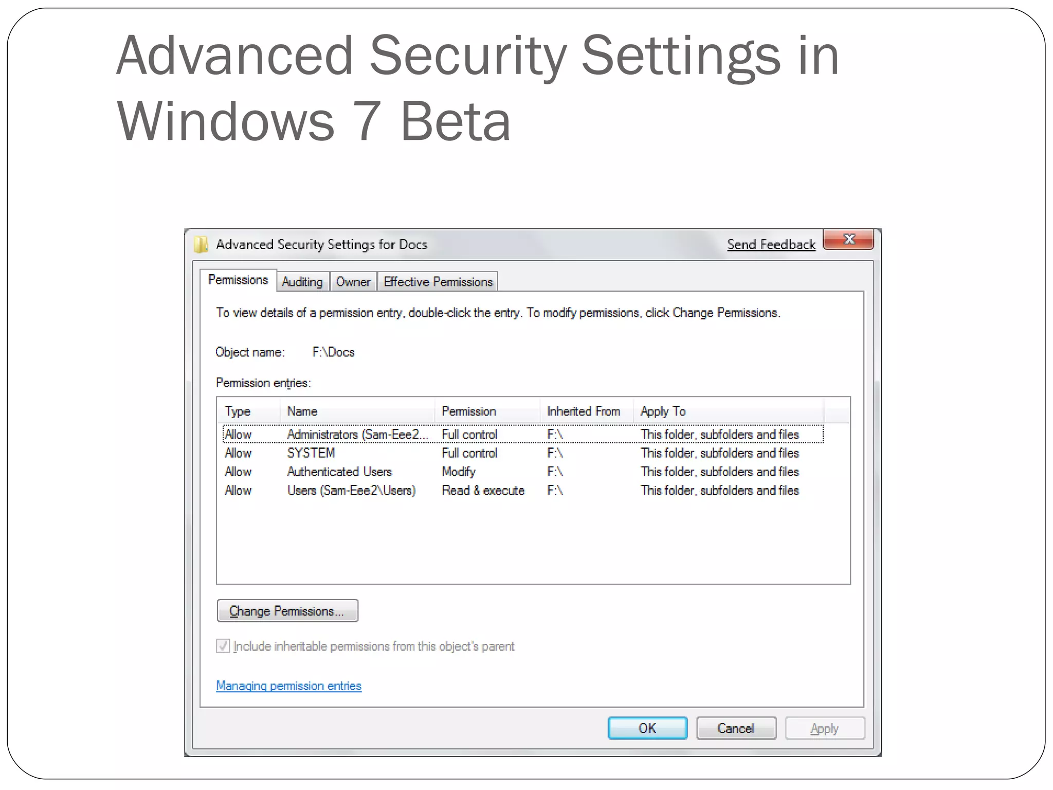 Advanced Security Settings in Windows 7 Beta 