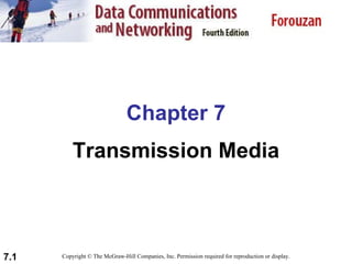 Chapter 7 Transmission Media Copyright © The McGraw-Hill Companies, Inc. Permission required for reproduction or display. 