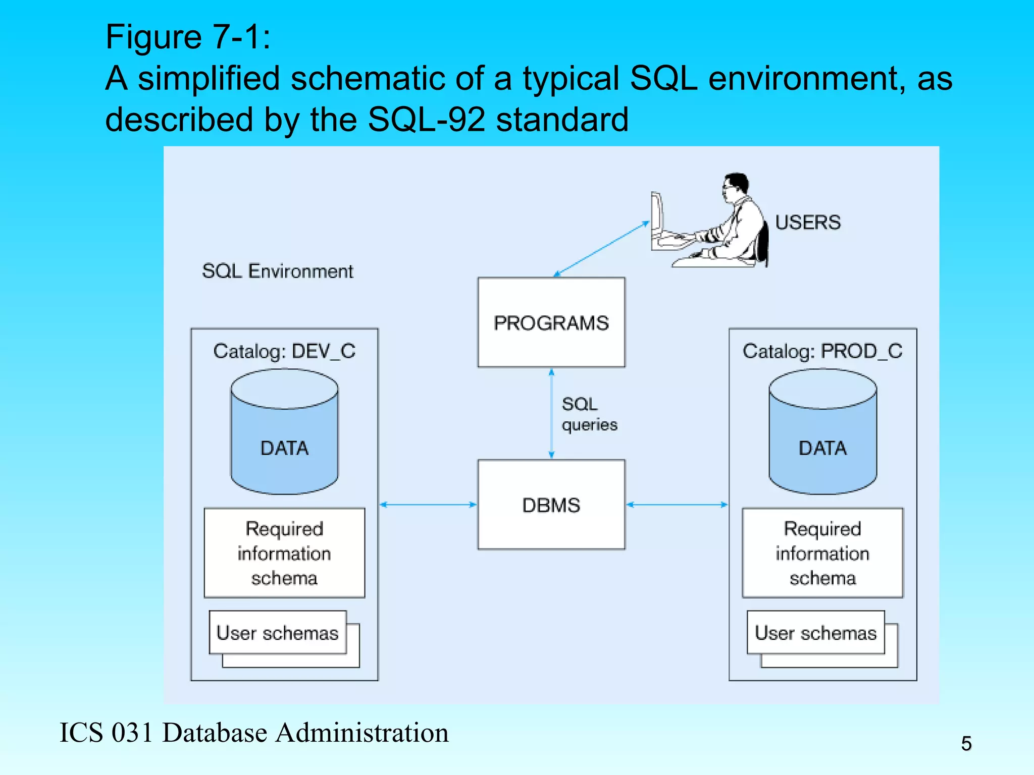 Figure 7-1: A simplified schematic of a typical SQL environment, as described by the SQL-92 standard 