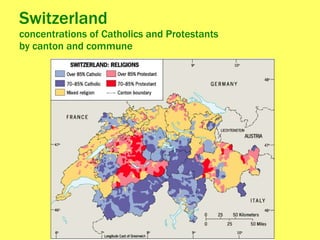 Switzerland concentrations of Catholics and Protestants  by canton and commune 