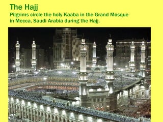 The Hajj Pilgrims circle the holy Kaaba in the Grand Mosque  in Mecca, Saudi Arabia during the Hajj. 