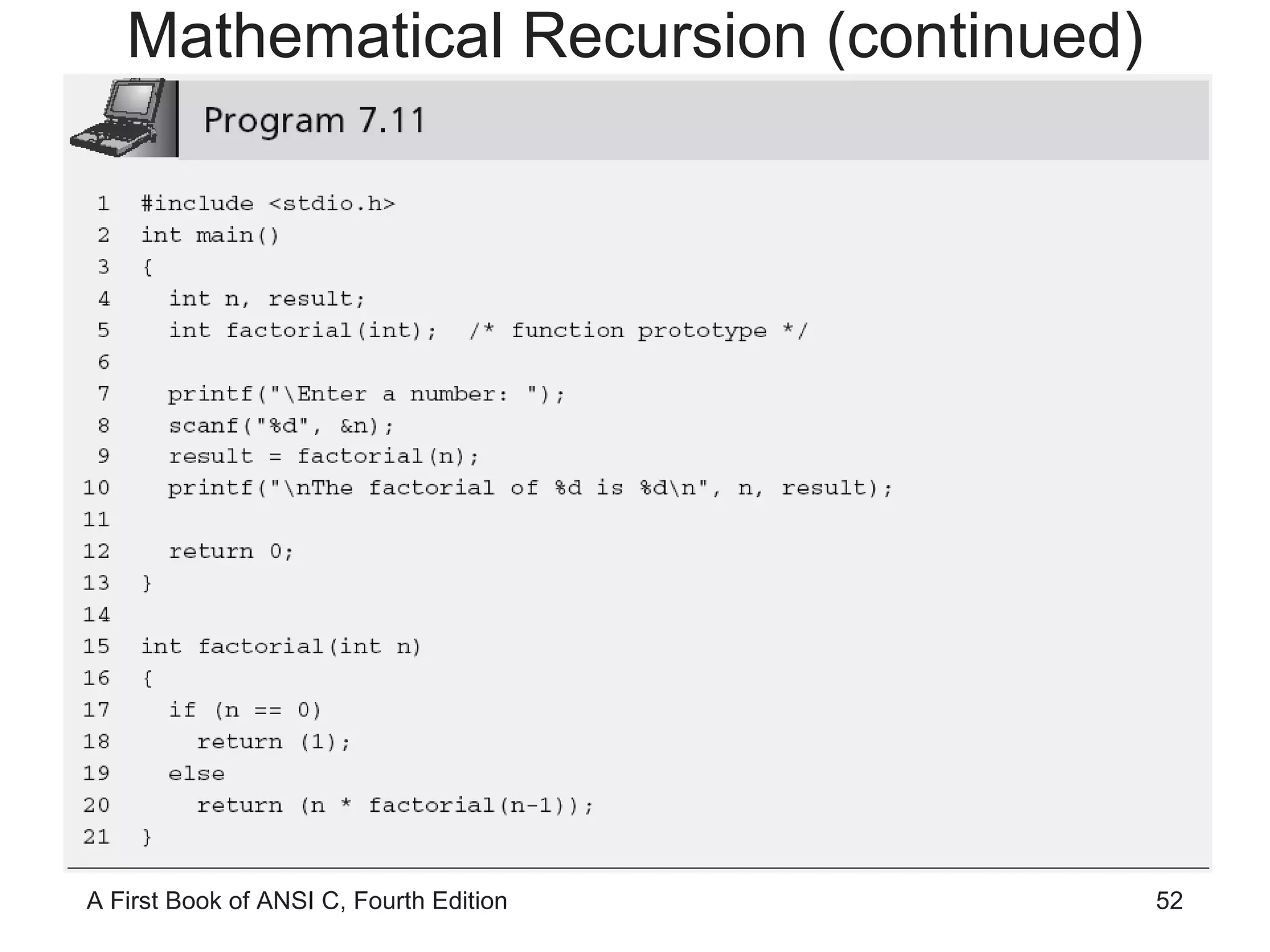 Mathematical Recursion (continued) 