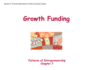 Growth Funding
Patterns of Entrepreneurship
Chapter 7
Session 6: Financial Alternatives for Debt and Equity Capital
 