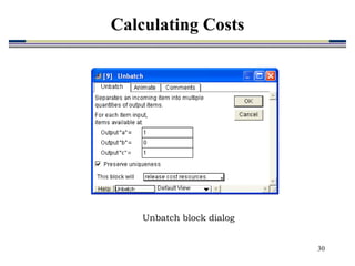 30
Unbatch block dialog
Calculating Costs
 