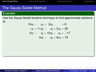 Gauss-Seidel Method Gauss-Seidel Algorithm Convergence Results Interpretation 
The Gauss-Seidel Method 
Example 
Use the G...