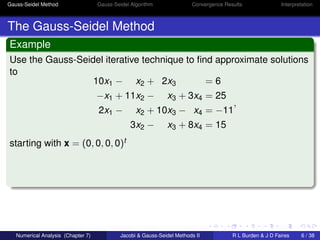 Gauss-Seidel Method Gauss-Seidel Algorithm Convergence Results Interpretation 
The Gauss-Seidel Method 
Example 
Use the G...