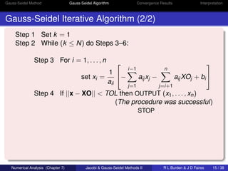 Gauss-Seidel Method Gauss-Seidel Algorithm Convergence Results Interpretation 
Gauss-Seidel Iterative Algorithm (2/2) 
Ste...