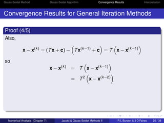 Gauss-Seidel Method Gauss-Seidel Algorithm Convergence Results Interpretation 
Convergence Results for General Iteration M...
