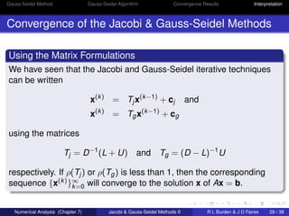 Gauss-Seidel Method Gauss-Seidel Algorithm Convergence Results Interpretation 
Convergence of the Jacobi  Gauss-Seidel Met...