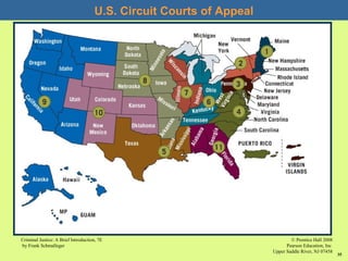© Prentice Hall 2008
Pearson Education, Inc
Upper Saddle River, NJ 07458
Criminal Justice: A Brief Introduction, 7E
by Frank Schmalleger
35
U.S. Circuit Courts of Appeal
 