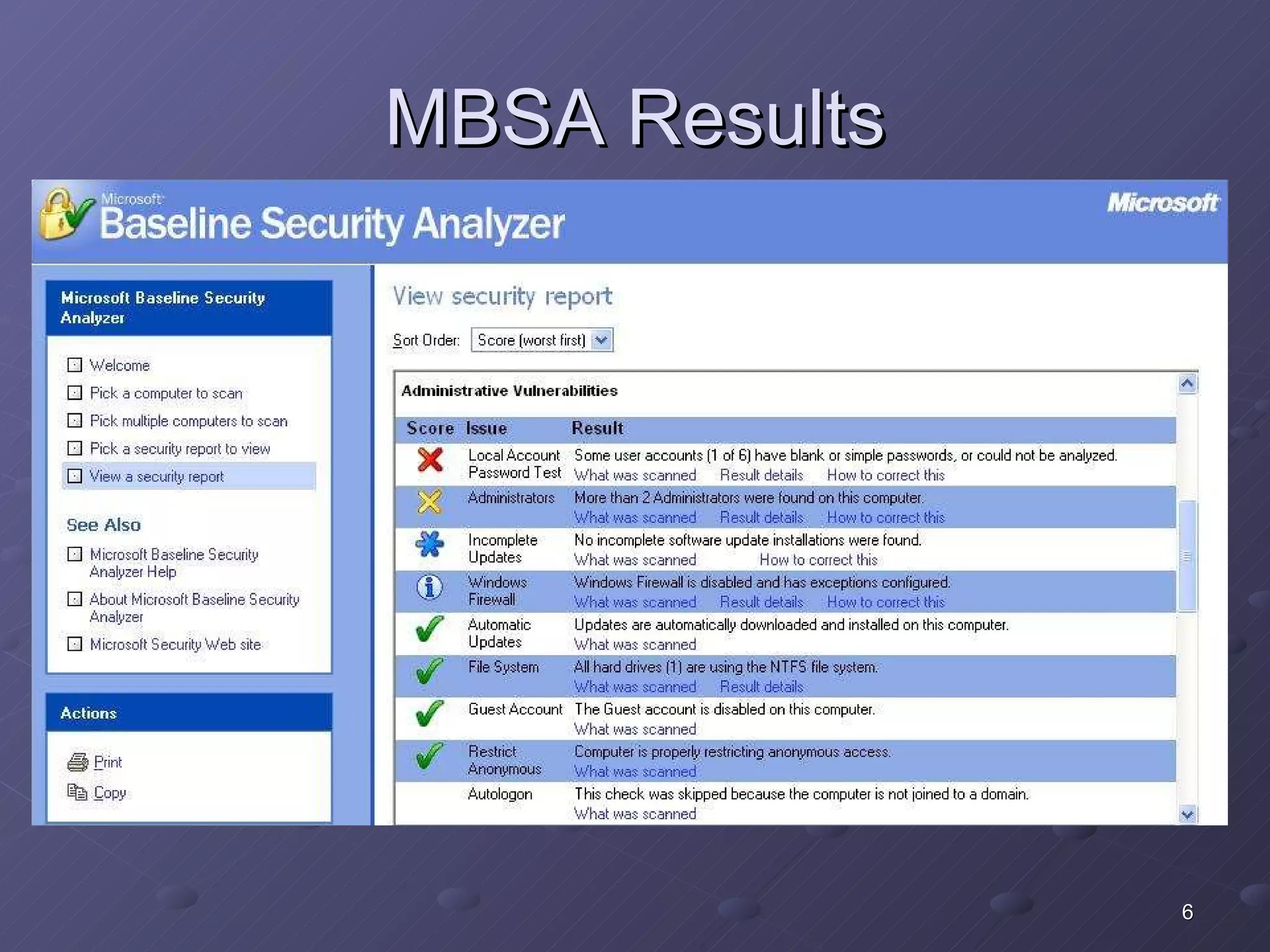 MBSA Results 