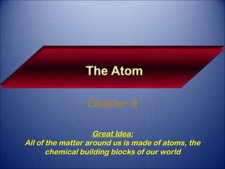 The Atom Chapter 8 Great Idea: All of the matter around us is made of atoms, the chemical building blocks of our world 