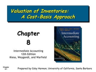 Valuation of Inventories:
Valuation of Inventories:
A Cost-Basis Approach
A Cost-Basis Approach

Chapter

8
Intermediate Accounting
12th Edition
Kieso, Weygandt, and Warfield

Chapter
8-1

Prepared by Coby Harmon, University of California, Santa Barbara

 