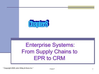 Enterprise Systems: 
From Supply Chains to 
EPR to CRM 
Chapter7 2 
“ Copyright 2005 John Wiley & Sons Inc.” 
 