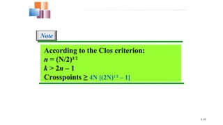 8.38
According to the Clos criterion:
n = (N/2)1/2
k > 2n – 1
Crosspoints ≥ 4N [(2N)1/2
– 1]
Note
 
