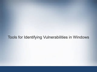 Tools for Identifying Vulnerabilities in Windows
 