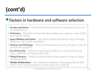 (cont’d)
Factors in hardware and software selection
© Copyright 2011 John Wiley & Sons, Inc. 8-31
 
