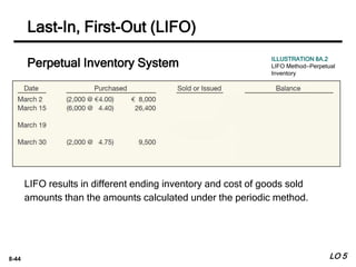 8-44
LIFO results in different ending inventory and cost of goods sold
amounts than the amounts calculated under the perio...