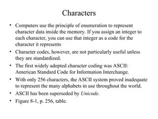 Charcters of strings and arrays details of functions and basics | PPT