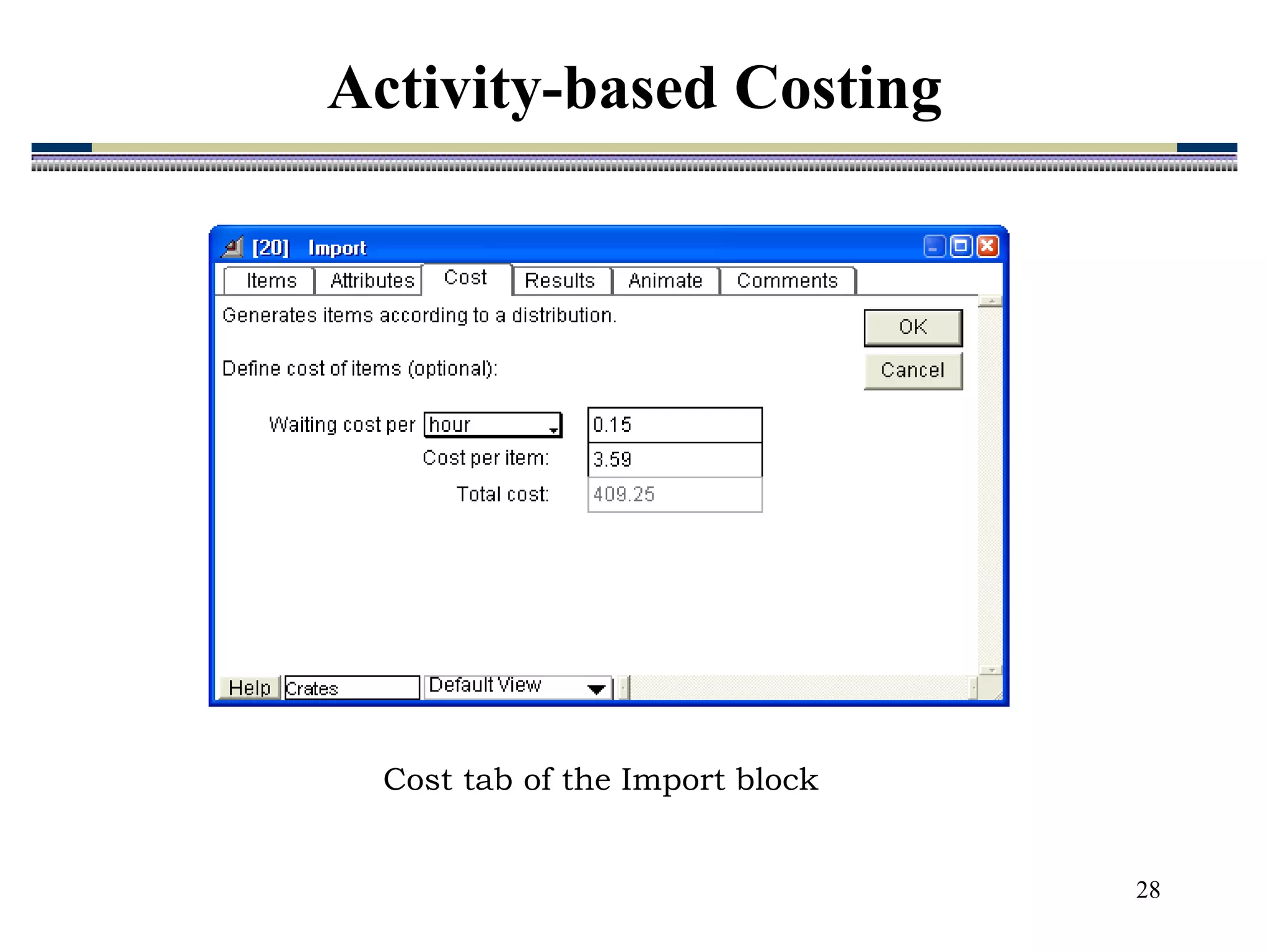 28
Cost tab of the Import block
Activity-based Costing
 