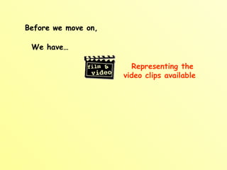 Before we move on, We have… Representing the video clips available 