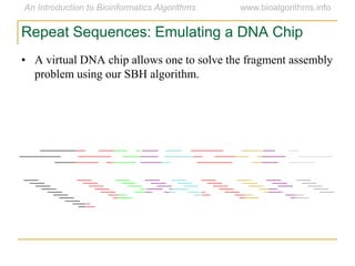 Repeat Sequences: Emulating a DNA Chip
• A virtual DNA chip allows one to solve the fragment assembly
problem using our SBH algorithm.
 
