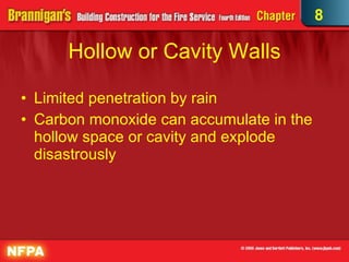 Hollow or Cavity Walls Limited penetration by rain  Carbon monoxide can accumulate in the hollow space or cavity and explode disastrously 8 