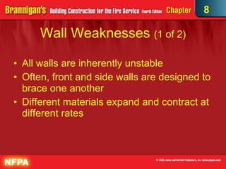 Wall Weaknesses  (1 of 2) All walls are inherently unstable Often, front and side walls are designed to brace one another Different materials expand and contract at different rates 8 