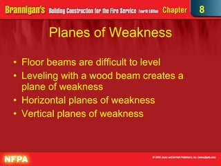 Planes of Weakness Floor beams are difficult to level Leveling with a wood beam creates a plane of weakness Horizontal planes of weakness  Vertical planes of weakness 8 
