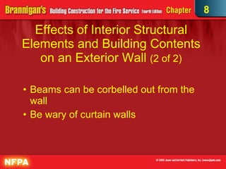 Effects of Interior Structural Elements and Building Contents on an Exterior Wall  (2 of 2) Beams can be corbelled out from the wall Be wary of curtain walls 8 