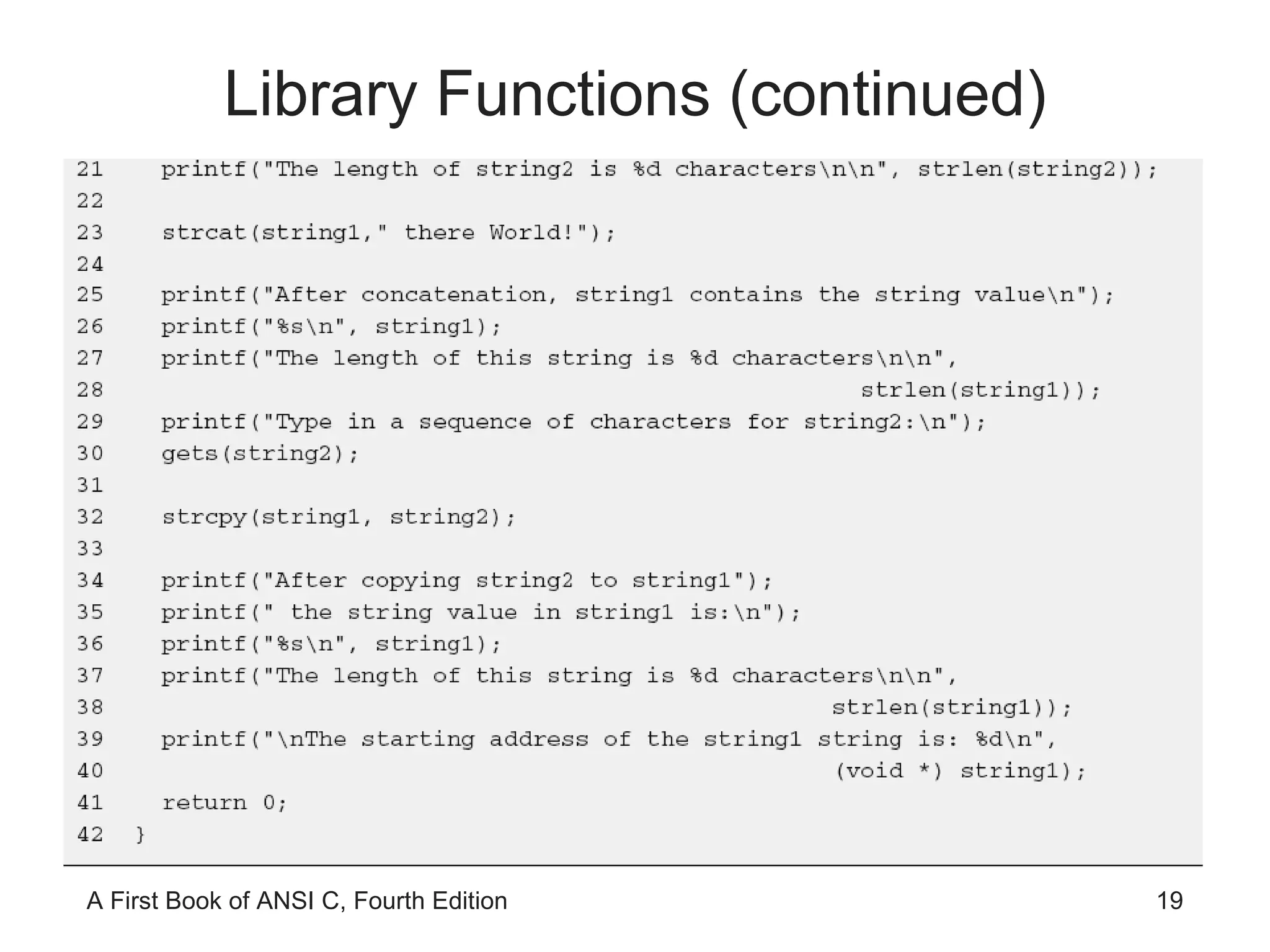 Library Functions (continued) 