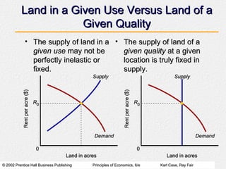 Land in a Given Use Versus Land of a Given Quality The supply of land in a  given use  may not be perfectly inelastic or fixed. The supply of land of a  given quality  at a given location is truly fixed in supply. 