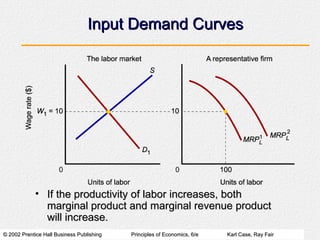 Input Demand Curves If the productivity of labor increases, both marginal product and marginal revenue product will increase. 