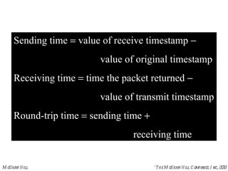 Sending time    value of receive timestamp     value of original timestamp Receiving time    time the packet returned     value of transmit timestamp Round-trip time    sending time     receiving time 