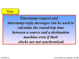 Timestamp-request and  timestamp-reply messages can be used to  calculate the round-trip time  between a source and a destination  machine even if their  clocks are not synchronized. 