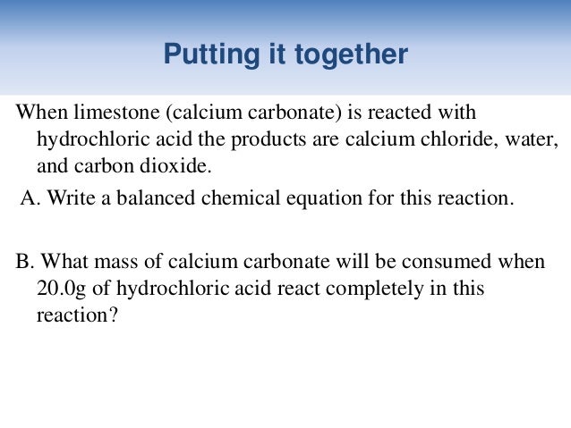 carbonate and hydrochloric acid essay Mole ratios and reaction stoichiometry objectives and background solid sodium bicarbonate (nahco3), solid sodium carbonate (na2co3), 6m hydrochloric acid (hcl),. carbonate and hydrochloric acid essay Mole ratios and reaction stoichiometry objectives and background solid sodium bicarbonate (nahco3), solid sodium carbonate (na2co3), 6m hydrochloric acid (hcl),.