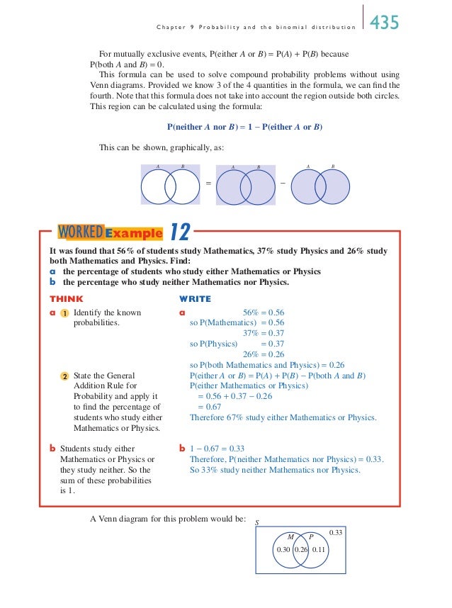 year 12 maths a textbook chapter 9 decide if the events shown in the venn diagram are mutually exclusive