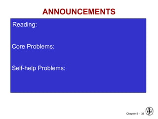 Chapter 9 - 38
Core Problems:
Self-help Problems:
ANNOUNCEMENTS
Reading:
 