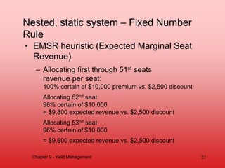 – 88th seat
24% certain of $10,000 = $2,400 vs. $2,500 discount
On average flight:
75 premium passengers
13 discount passe...