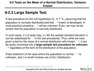 Known Sample Tests of Hypotheses for a Single Sample in stat | PPTX