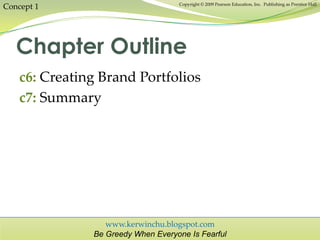 www.kerwinchu.blogspot.com
Be Greedy When Everyone Is Fearful
Copyright © 2009 Pearson Education, Inc. Publishing as Prentice Hall
c6: Creating Brand Portfolios
c7: Summary
Chapter Outline
Concept 1
 