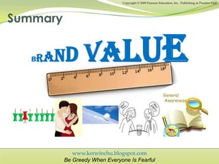 www.kerwinchu.blogspot.com
Be Greedy When Everyone Is Fearful
Copyright © 2009 Pearson Education, Inc. Publishing as Prentice Hall
Summary
BRAND VALUE
 