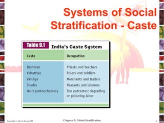 Chapter 9: Global Stratification
Copyright © Allyn & Bacon 2008 4
 India’s Religious Castes
Systems of Social
Stratification - Caste
 