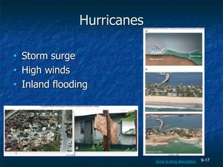 9-17
Hurricanes
• Storm surge
• High winds
• Inland flooding
(a-b): NOAA b (both): USGS
Jump to long description
 