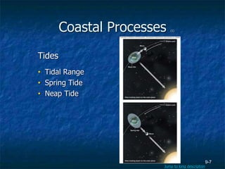 9-7
Coastal Processes (1)
Tides
• Tidal Range
• Spring Tide
• Neap Tide
Jump to long description
 