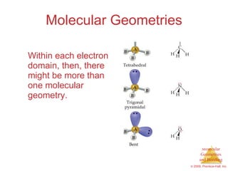 Molecular Geometries Within each electron domain, then, there might be more than one molecular geometry. 