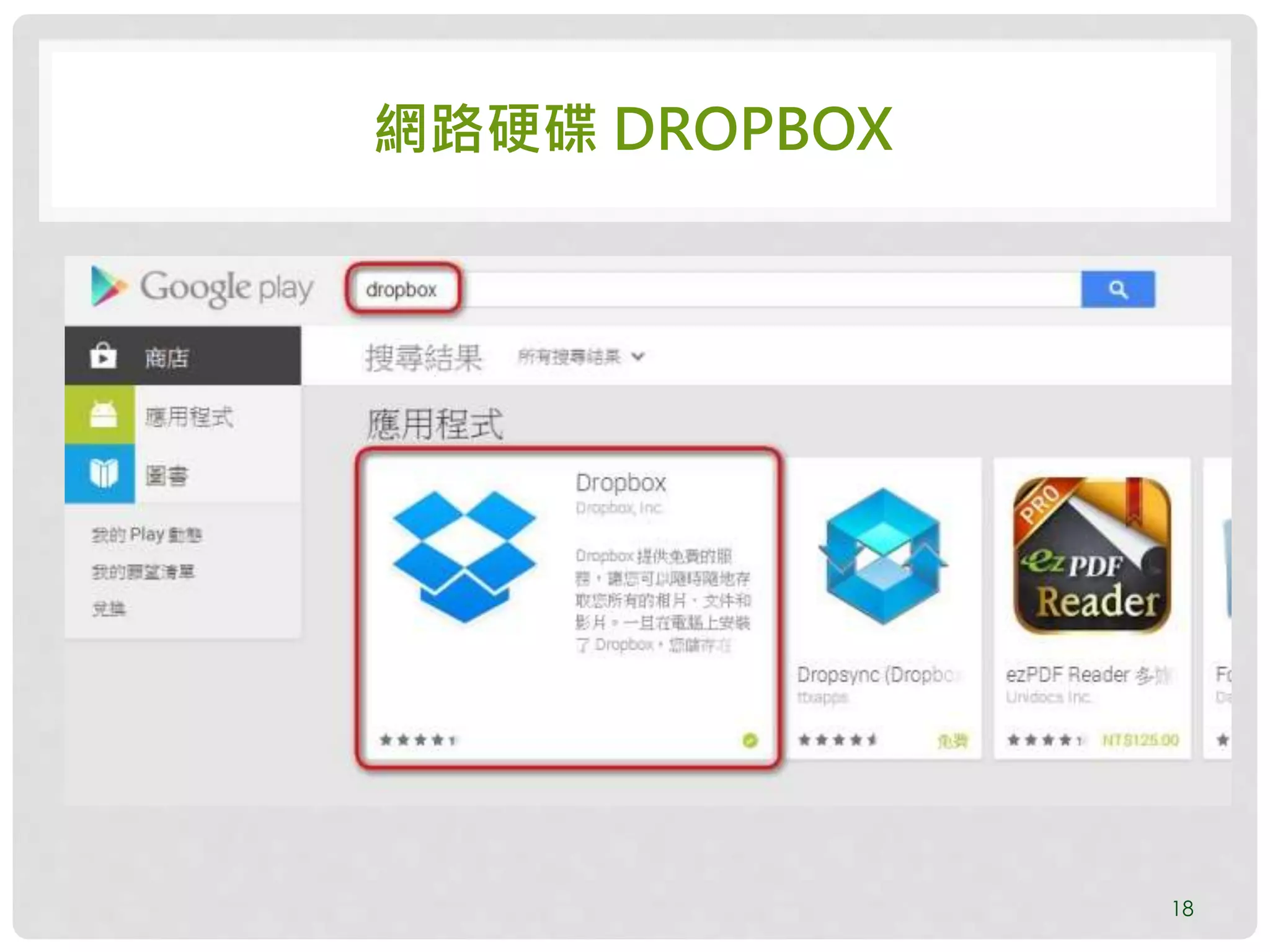 網路硬碟 DROPBOX
18
 