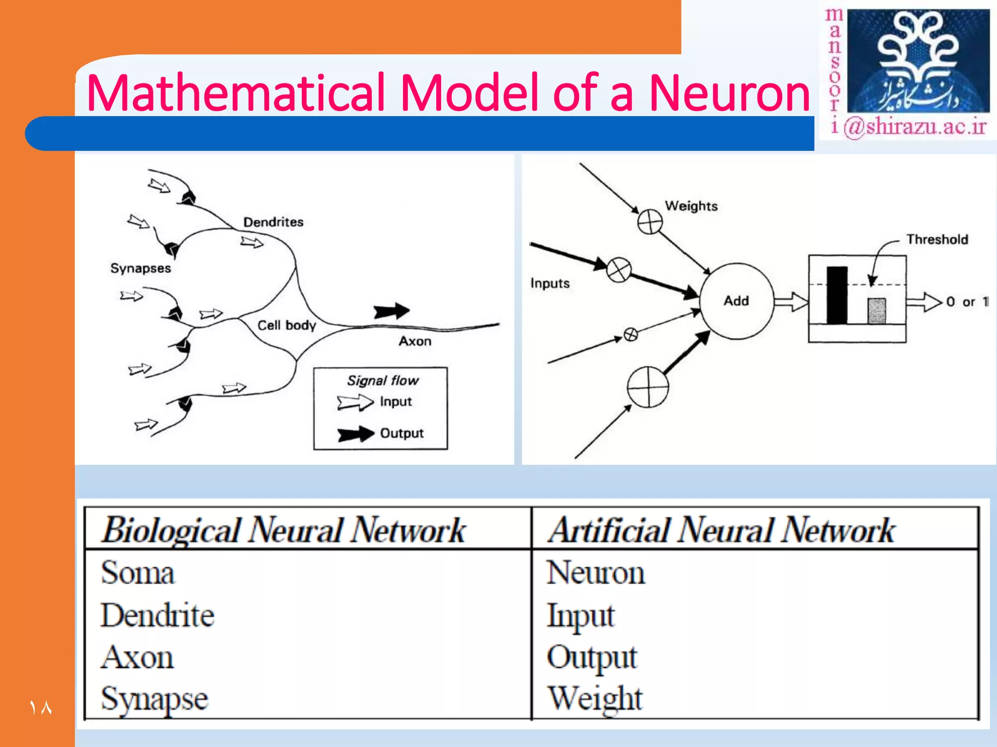 18
Mathematical Model of a Neuron
 