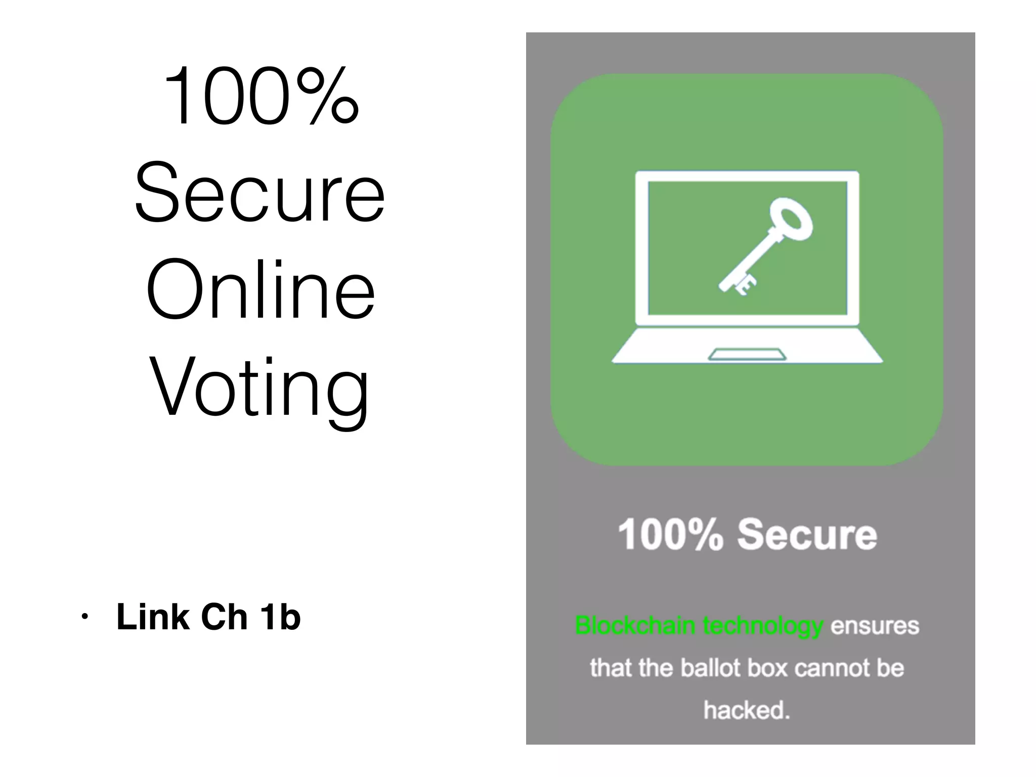 100%
Secure
Online
Voting
• Link Ch 1b
 